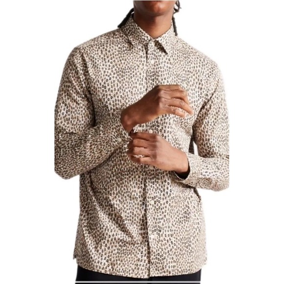 Ted Baker Mens Dunston Retro Dot‎ Long Sleeves Cotton Shirt Sz 4=10 Brown Black - Picture 1 of 9